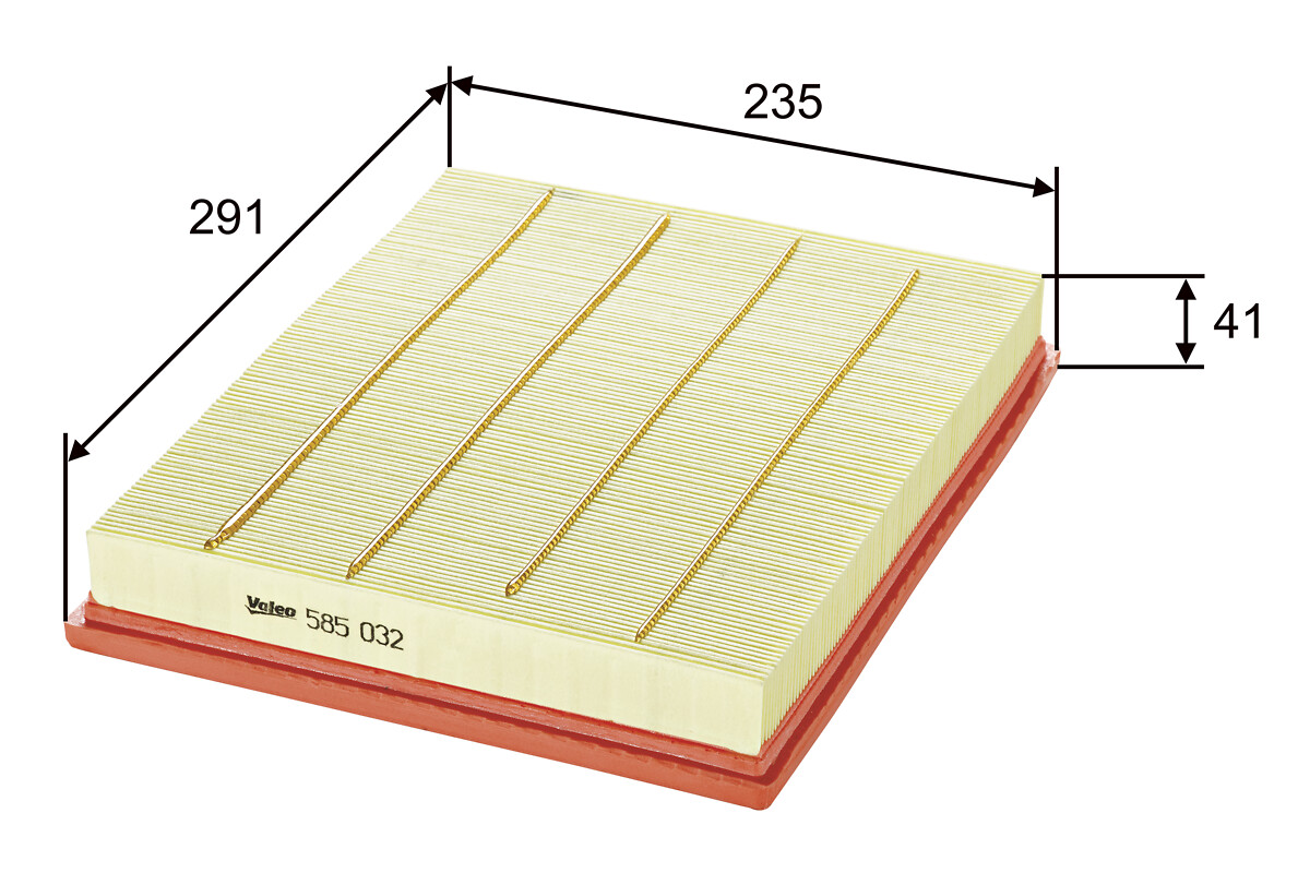 VALEO Luftfilter 585032 Filterindsats length_mm_203|Længde [mm]|293 width_mm_206|Bredde [mm]|234 height_mm_209|Højde [mm]|52 weight_kg_212|Vægt [kg]|0