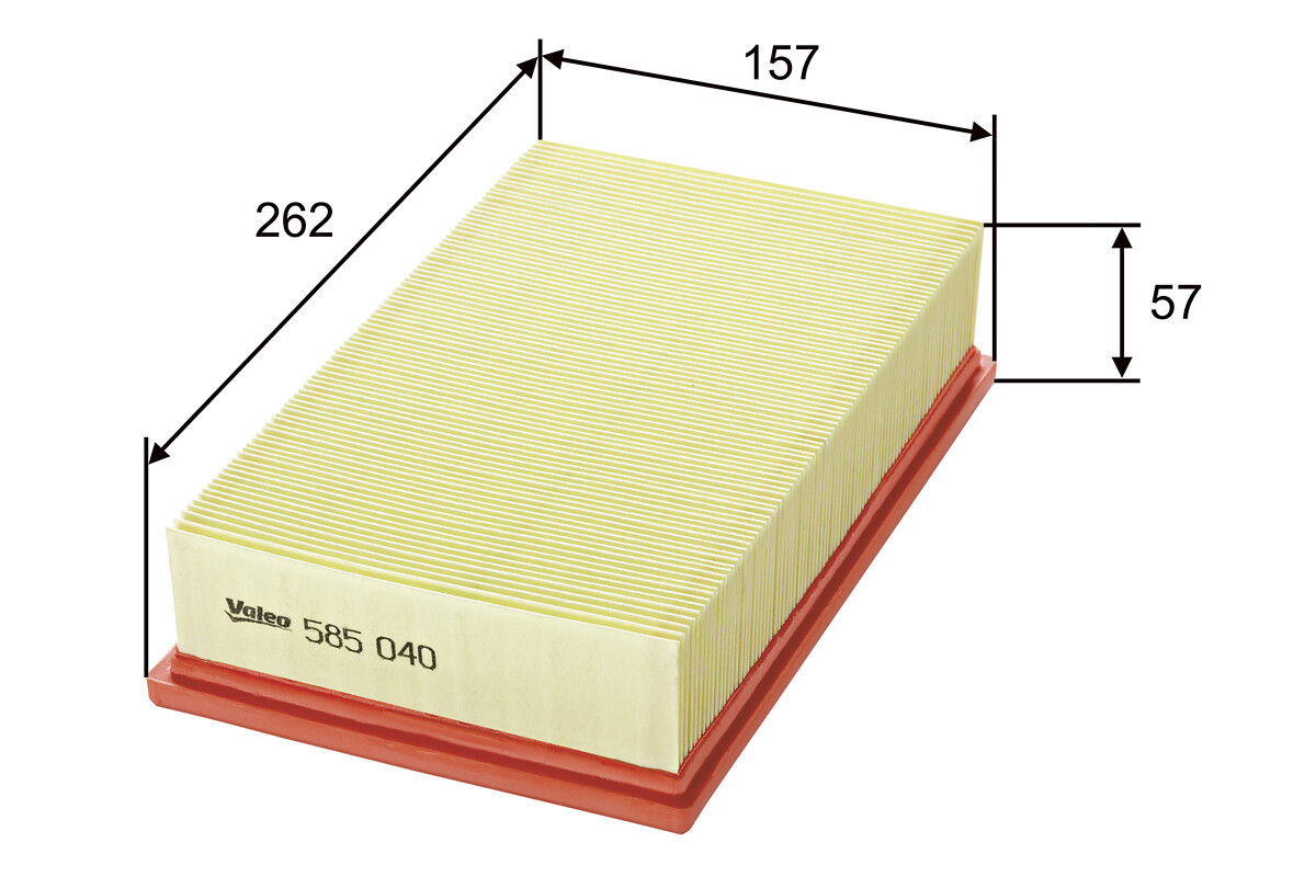 VALEO Luftfilter 585040 Filterindsats length_mm_203|Længde [mm]|265 width_mm_206|Bredde [mm]|157 height_mm_209|Højde [mm]|58 weight_kg_212|Vægt [kg]|0