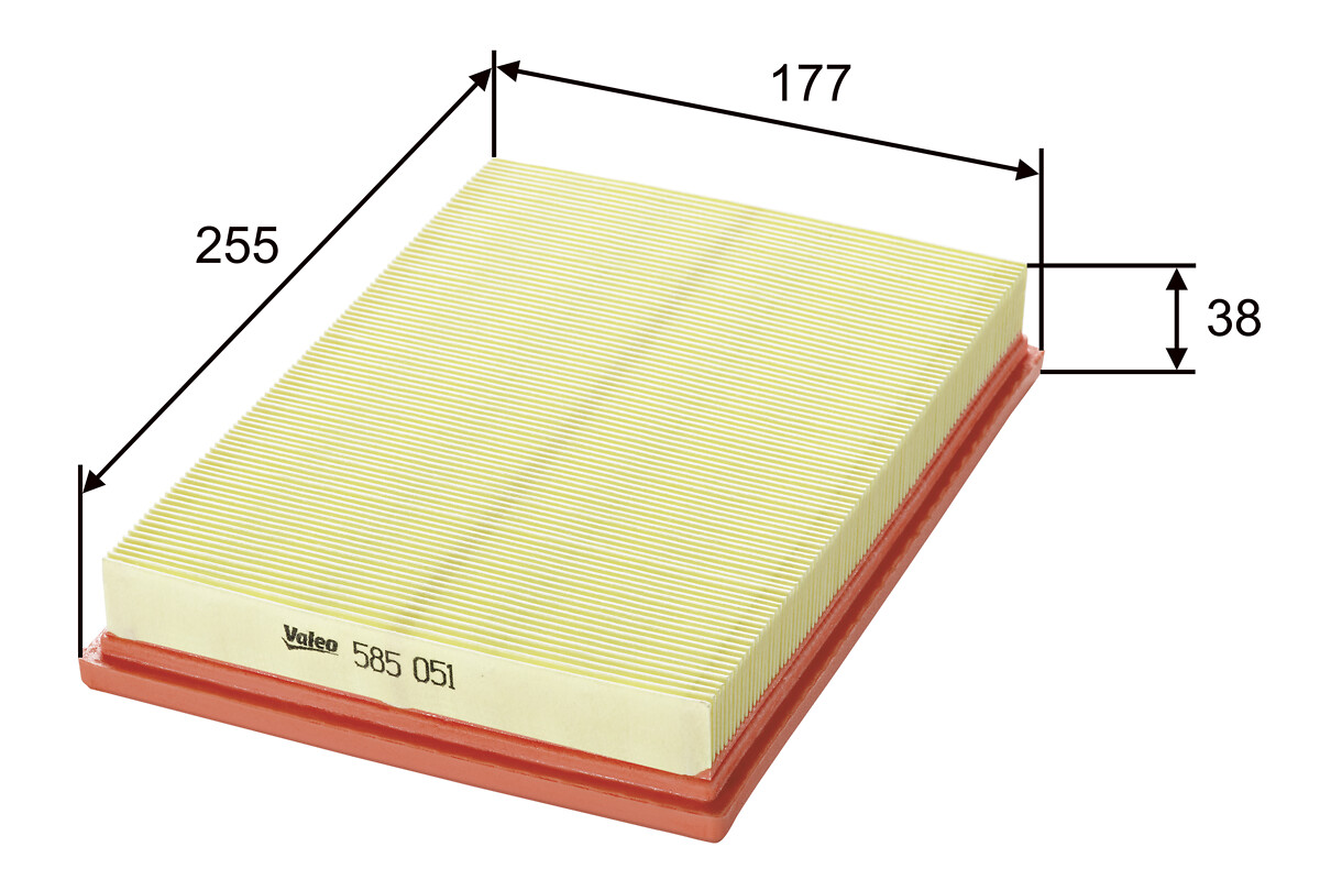 VALEO Luftfilter 585051 Filterindsats length_mm_203|Længde [mm]|256 width_mm_206|Bredde [mm]|177 height_mm_209|Højde [mm]|41 weight_kg_212|Vægt [kg]|0