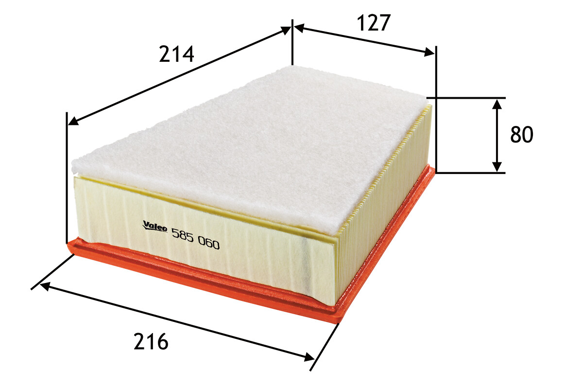 VALEO Luftfilter 585060 Filterindsats length_mm_203|Længde [mm]|213 width_mm_206|Bredde [mm]|220 width_1_mm_818|Bredde 1 [mm]|216 width_2_mm_819|Bredd