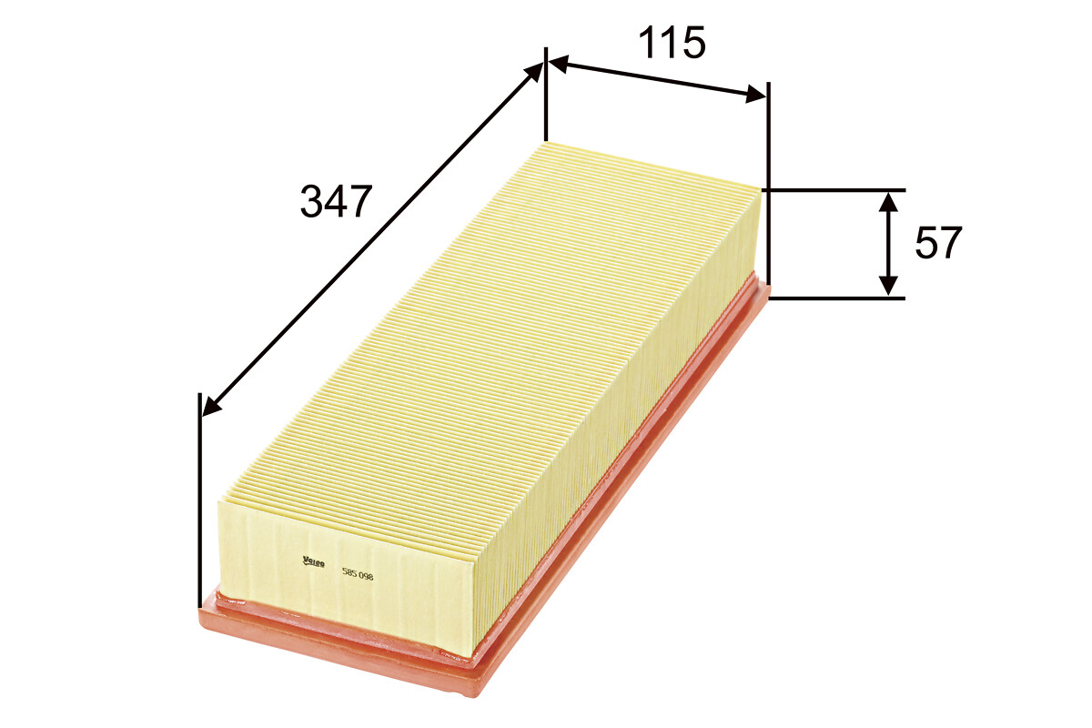 VALEO Luftfilter 585098 Filterindsats length_mm_203|Længde [mm]|346 width_mm_206|Bredde [mm]|116 height_mm_209|Højde [mm]|58 weight_kg_212|Vægt [kg]|0