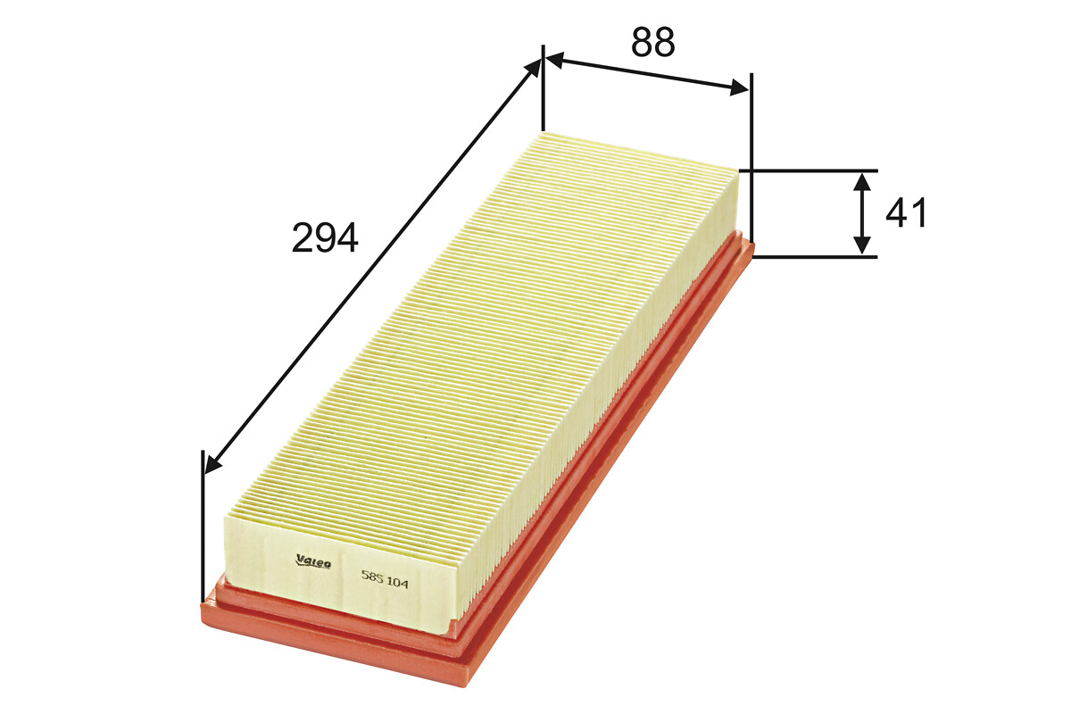 VALEO Luftfilter 585104 Filterindsats length_mm_203|Længde [mm]|295 width_mm_206|Bredde [mm]|85 height_mm_209|Højde [mm]|42 weight_kg_212|Vægt [kg]|0,