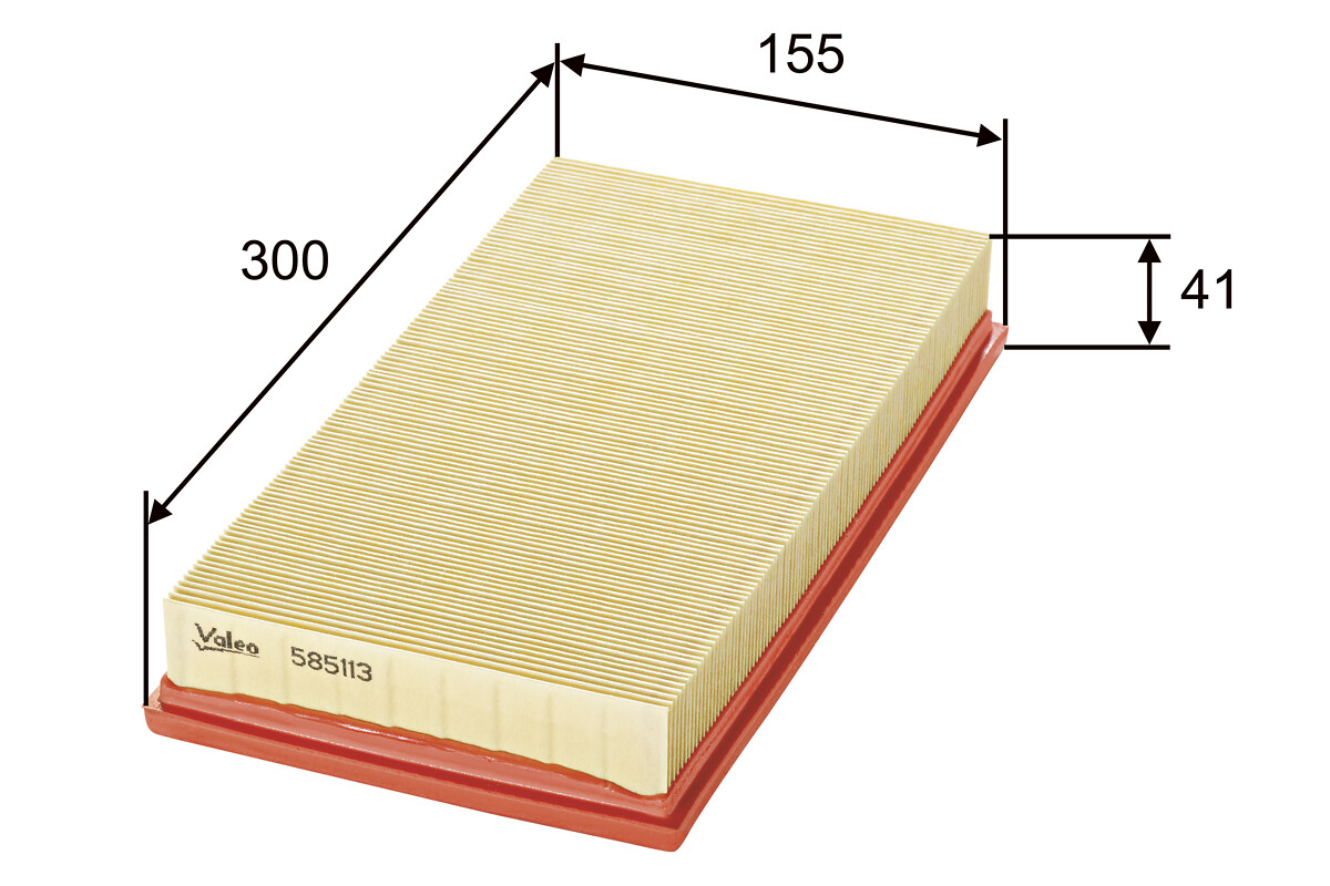 VALEO Luftfilter 585113 Filterindsats length_mm_203|Længde [mm]|305 width_mm_206|Bredde [mm]|156 height_mm_209|Højde [mm]|42 weight_kg_212|Vægt [kg]|0