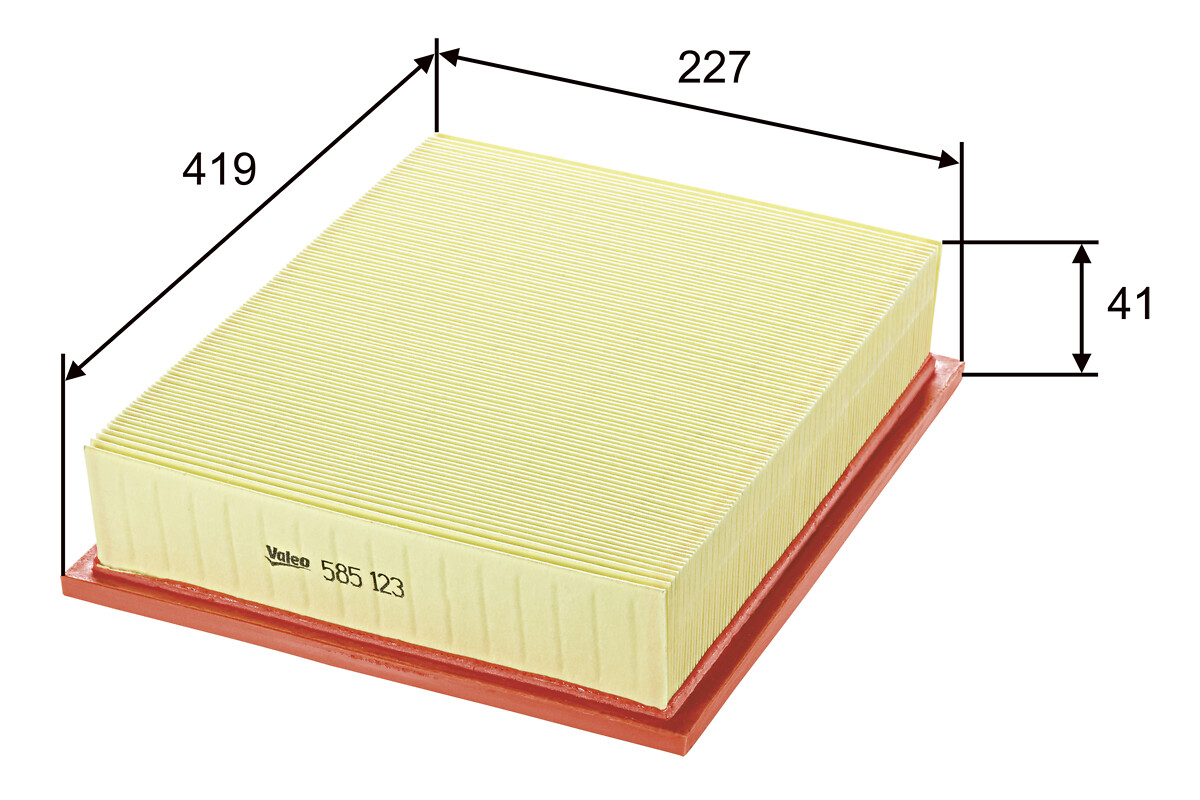 VALEO Luftfilter 585123 Filterindsats length_mm_203|Længde [mm]|329 width_mm_206|Bredde [mm]|265 height_mm_209|Højde [mm]|69 weight_kg_212|Vægt [kg]|0