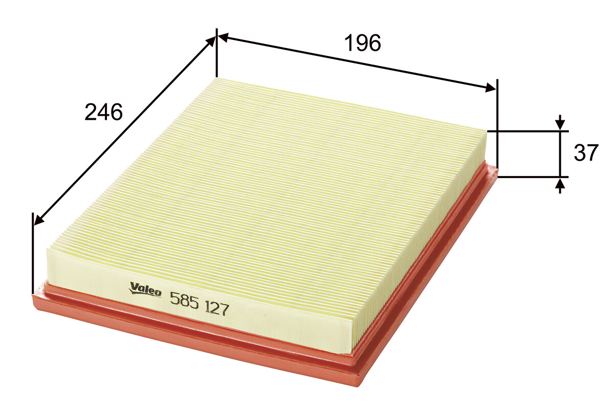 VALEO Luftfilter 585127 Filterindsats length_mm_203|Længde [mm]|245 width_mm_206|Bredde [mm]|191 height_mm_209|Højde [mm]|34 weight_kg_212|Vægt [kg]|0