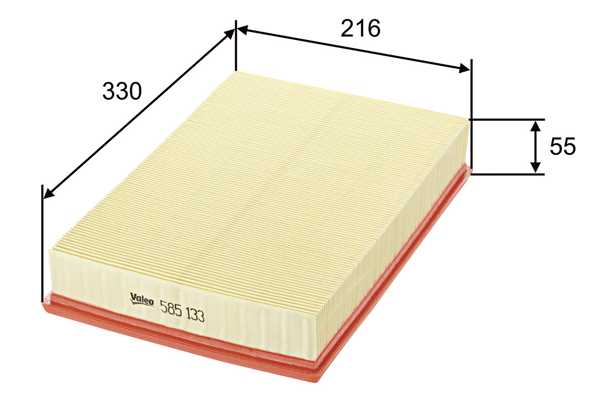 VALEO Luftfilter 585133 Filterindsats length_mm_203|Længde [mm]|329 width_mm_206|Bredde [mm]|217 height_mm_209|Højde [mm]|58 weight_kg_212|Vægt [kg]|0