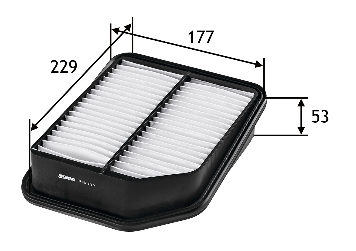 VALEO Luftfilter 585153 Filterindsats length_mm_203|Længde [mm]|230 width_mm_206|Bredde [mm]|177 height_mm_209|Højde [mm]|52 weight_kg_212|Vægt [kg]|0