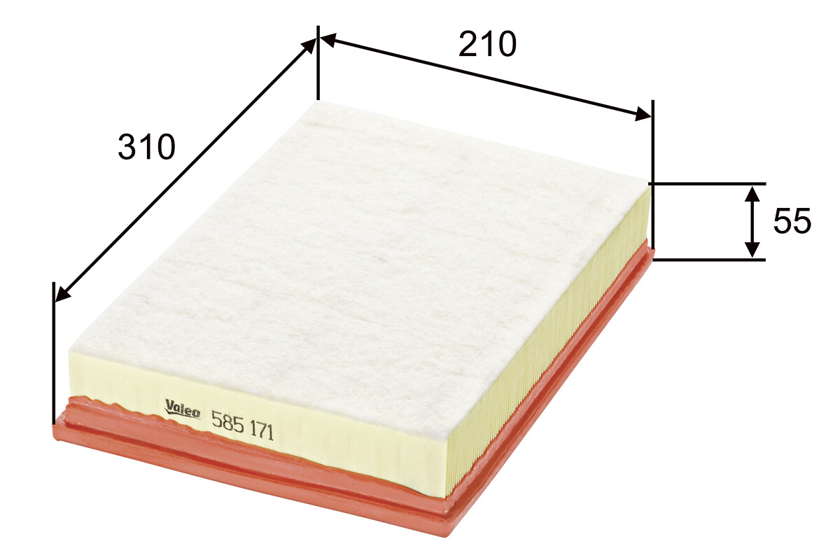VALEO Luftfilter 585171 Filterindsats length_mm_203|Længde [mm]|305 width_mm_206|Bredde [mm]|211 height_mm_209|Højde [mm]|59 supplementary_articleinfo