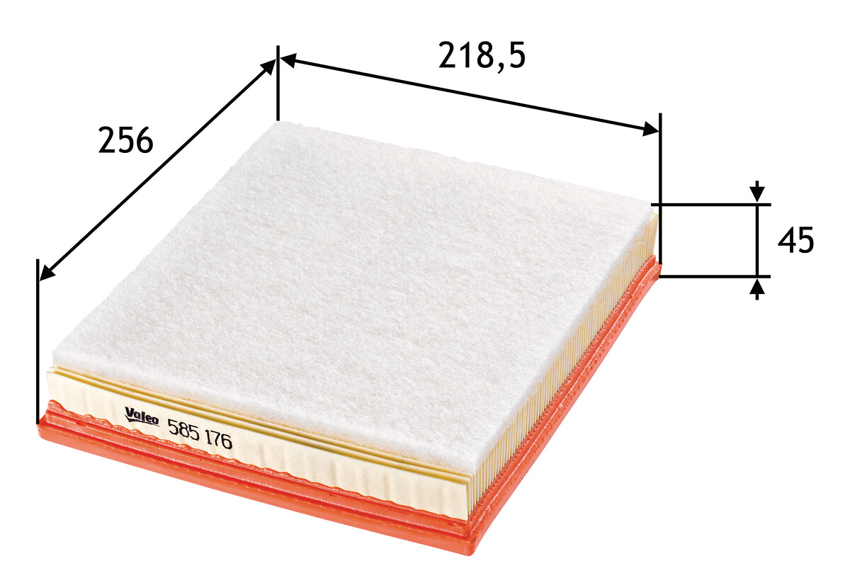 VALEO Luftfilter 585176 Filterindsats length_mm_203|Længde [mm]|256 width_mm_206|Bredde [mm]|219 height_mm_209|Højde [mm]|42 supplementary_articleinfo