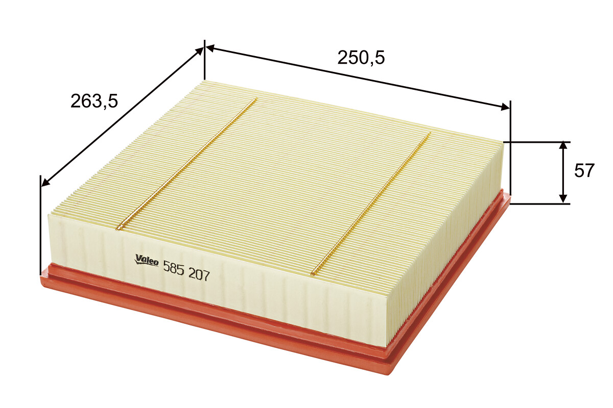 VALEO Luftfilter 585207 Filterindsats length_mm_203|Længde [mm]|262 width_mm_206|Bredde [mm]|246 height_mm_209|Højde [mm]|58 weight_kg_212|Vægt [kg]|0