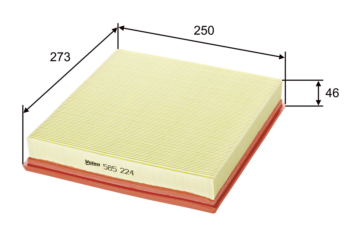 VALEO Luftfilter 585224 Filterindsats length_mm_203|Længde [mm]|270 width_mm_206|Bredde [mm]|250 height_mm_209|Højde [mm]|46 weight_kg_212|Vægt [kg]|0