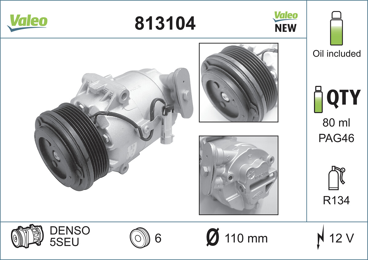 VALEO Kompressor, klimaanlæg 813104 for OPEL FIAT VAUXHALL ABARTH