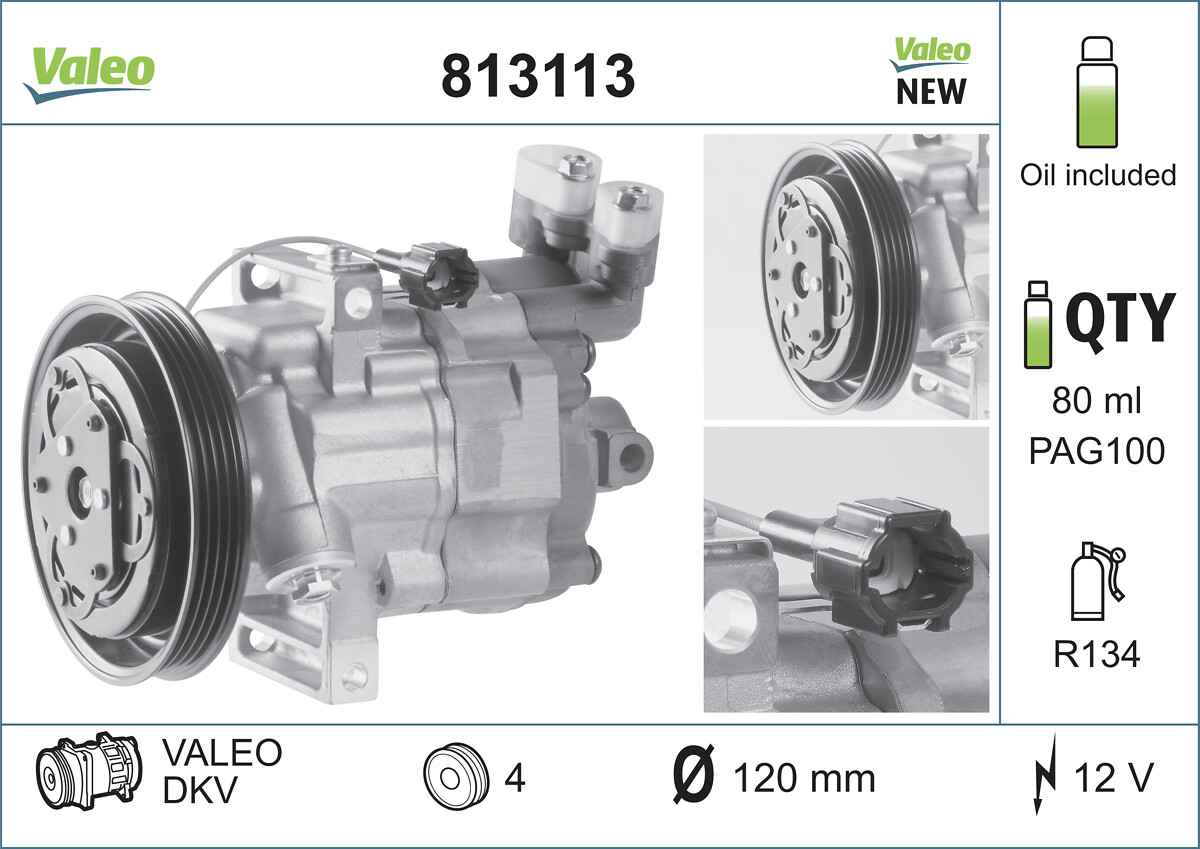VALEO Kompressor, klimaanlæg 813113 for NISSAN
