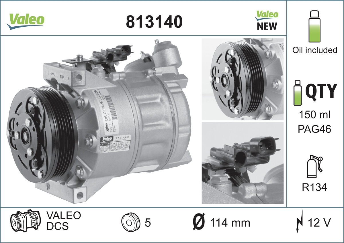 VALEO Kompressor, klimaanlæg 813140 for FORD VOLVO VOLVO (CHANGAN)