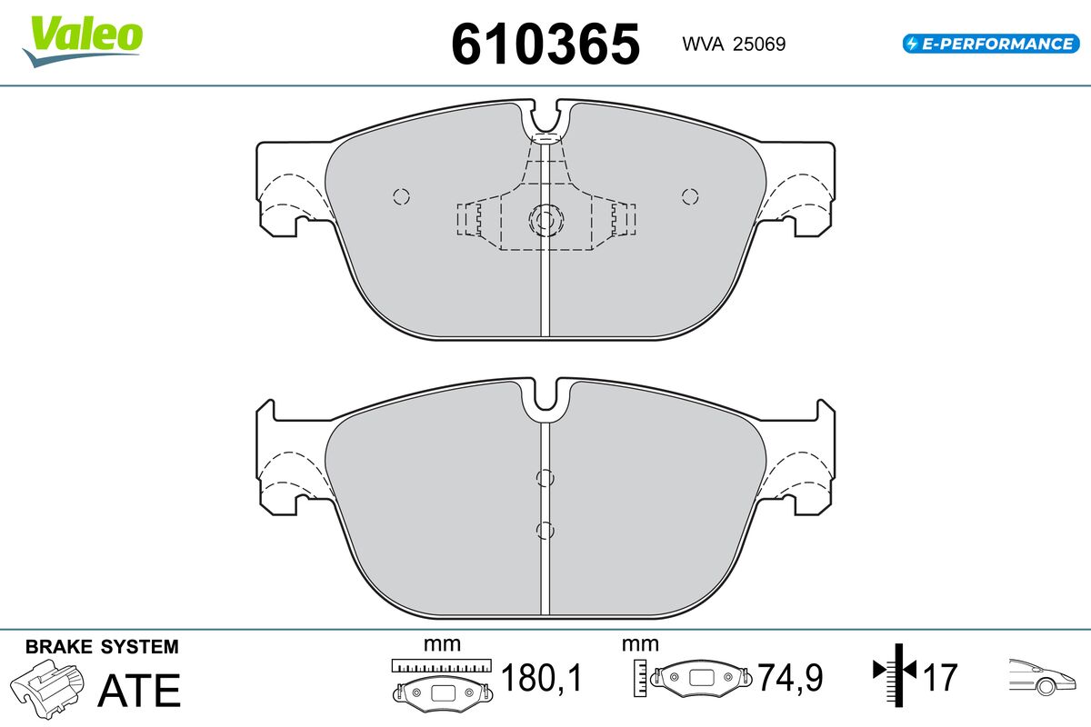 VALEO Bremseklodser 610365 foraksel for PEUGEOT DS