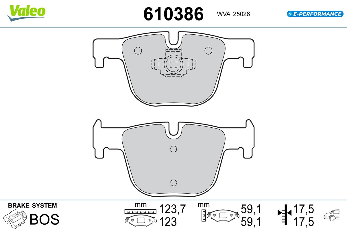 VALEO Bremseklodser 610386 bagaksel for BMW BMW (BRILLIANCE)