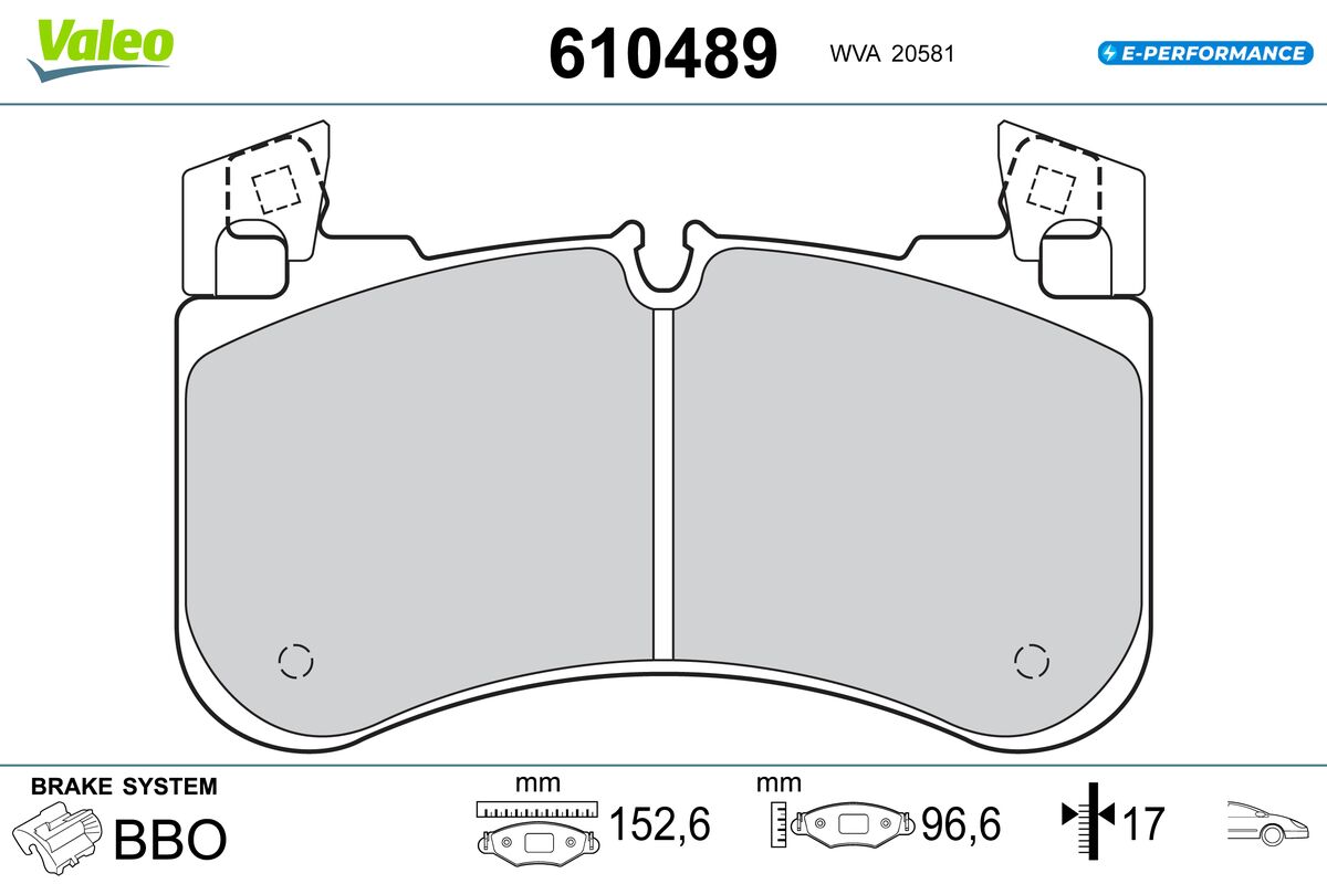 VALEO Bremseklodser 610489 foraksel for LAND ROVER