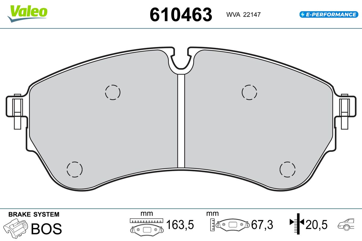 VALEO Bremseklodser 610463 for MAN VW