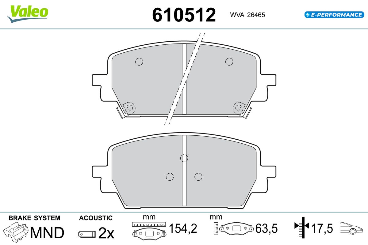 VALEO Bremseklodser 610512 foraksel for KIA GENESIS