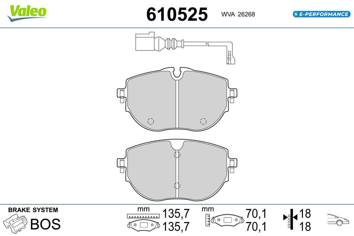 VALEO Bremseklodser 610525 foraksel for VW