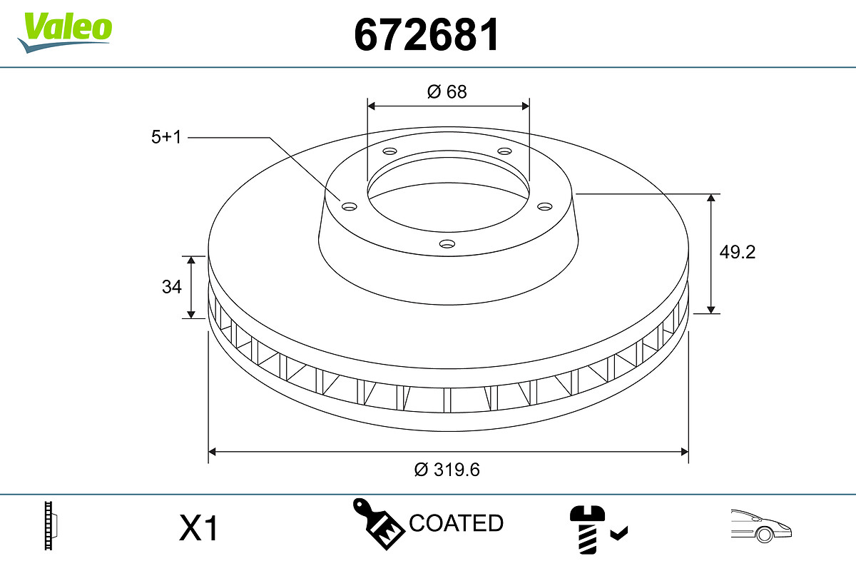 VALEO Bremseskive 672681 foraksel ventileret 320mm 34mm for INFINITI