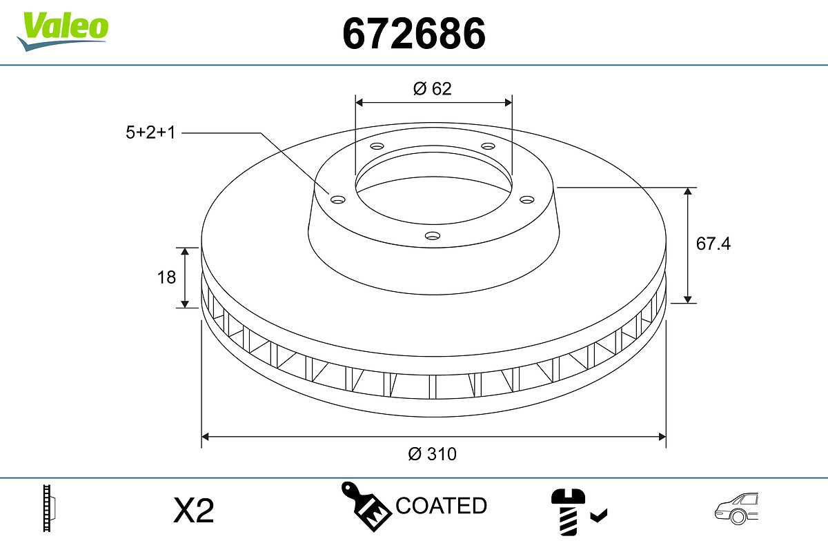 VALEO Bremseskive 672686 bagaksel ventileret 310mm 18mm for LEXUS