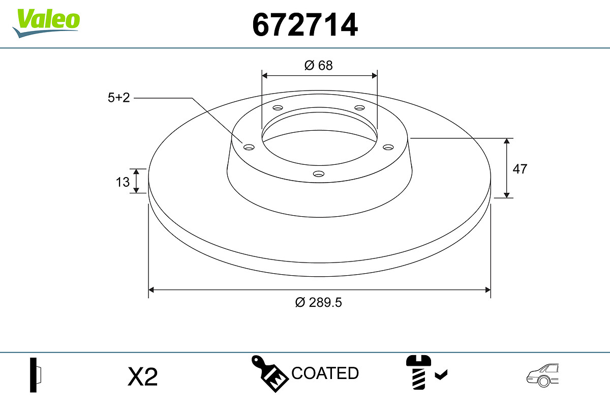 VALEO Bremseskive 672714 bagaksel fuld 290mm 13mm for NISSAN RENAULT