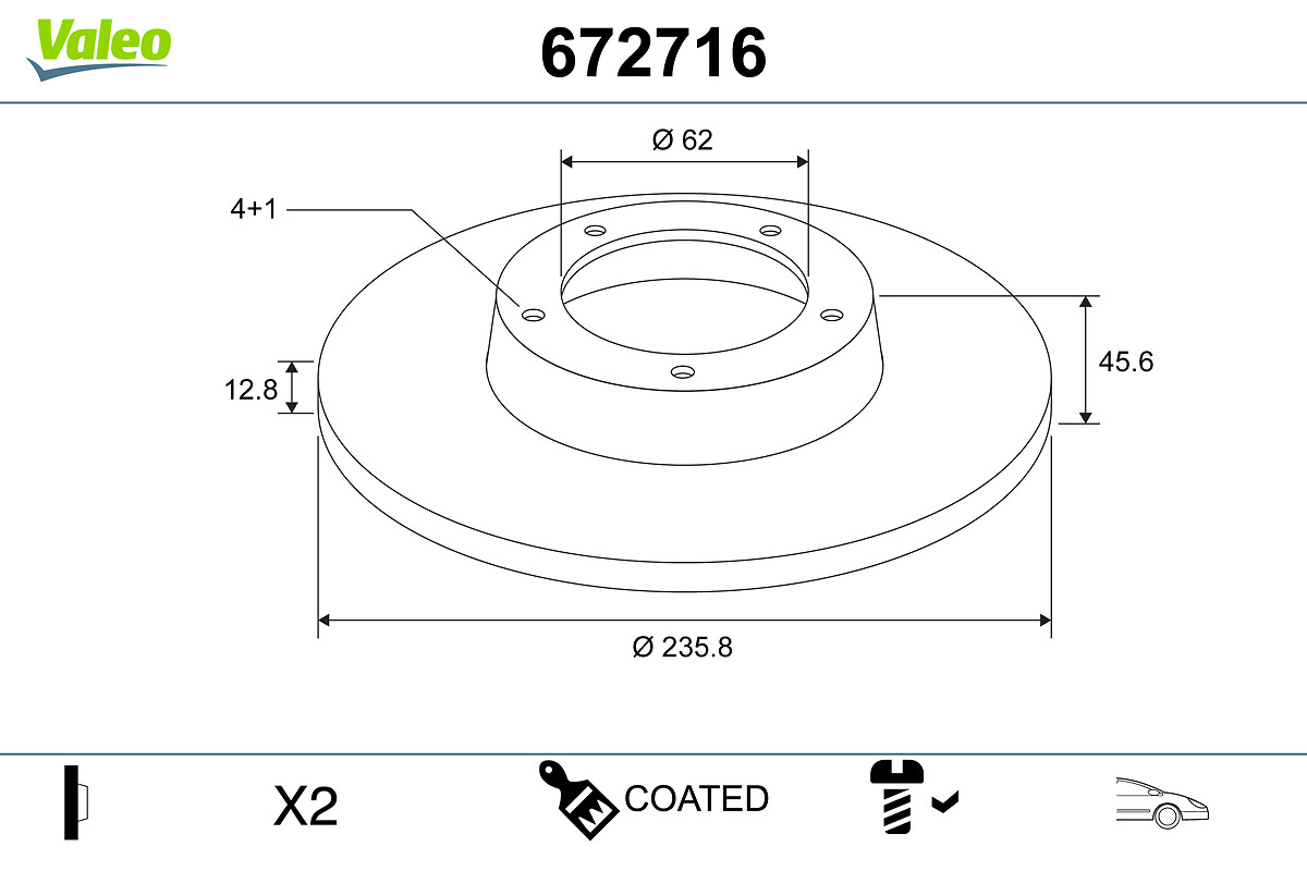 VALEO Bremseskive 672716 foraksel fuld 236mm 13mm for SKODA VW