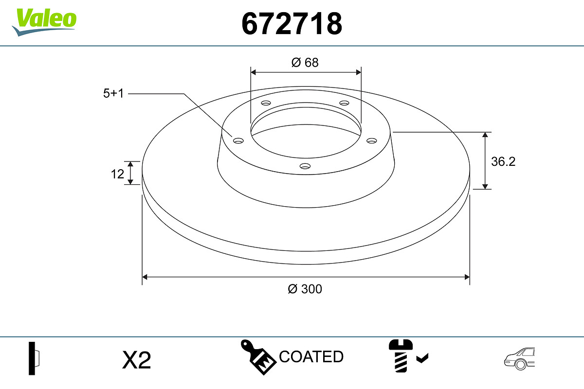 VALEO Bremseskive 672718 bagaksel fuld 300mm 12mm for AUDI
