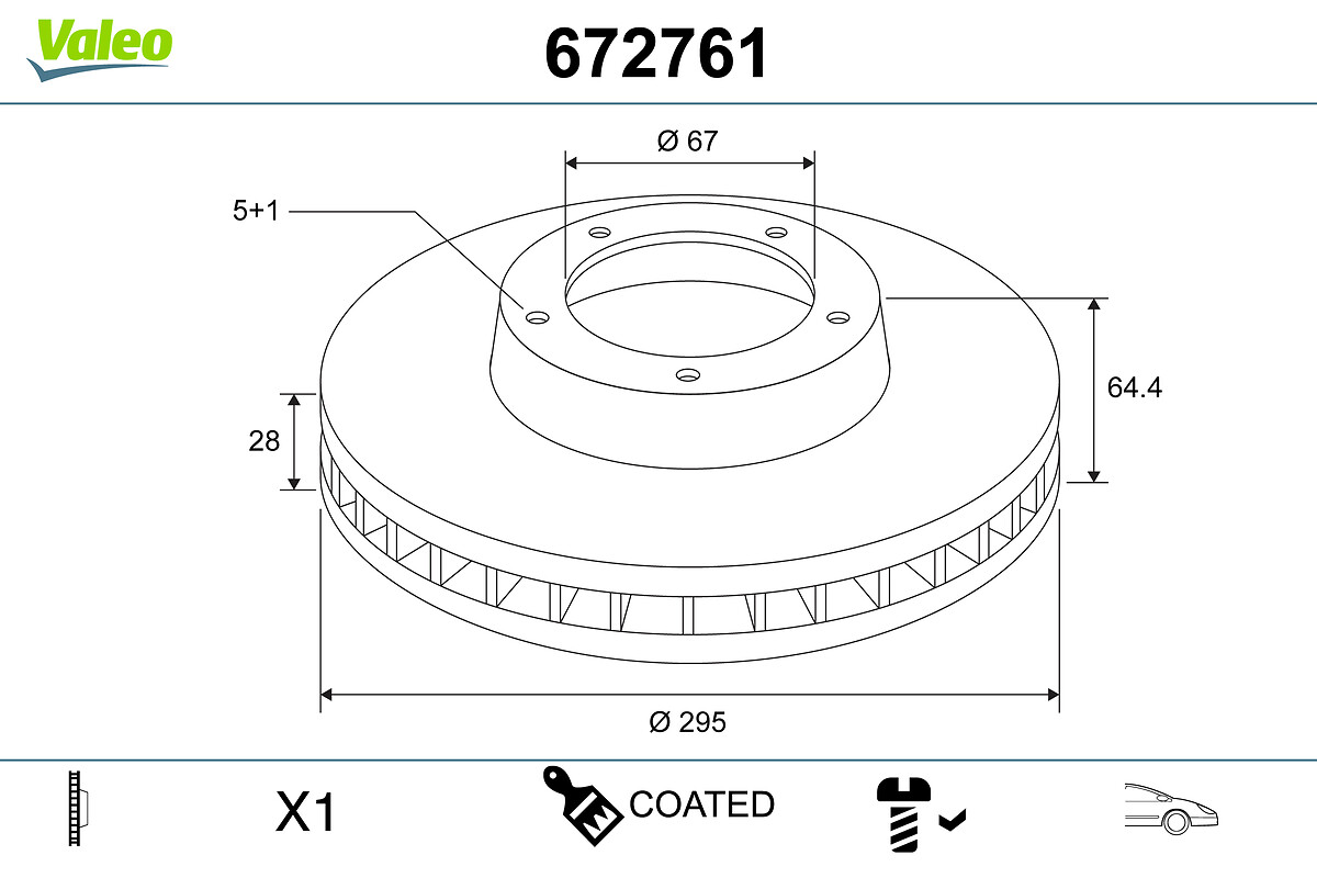 VALEO Bremseskive 672761 bagaksel ventileret 295mm 28mm for MERCEDES-BENZ MERCEDES-BENZ (BBDC)