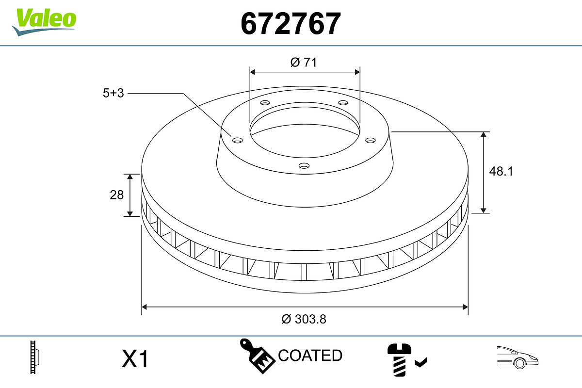 VALEO Bremseskive 672767 foraksel ventileret 304mm 28mm for PEUGEOT VAUXHALL DS TOYOTA