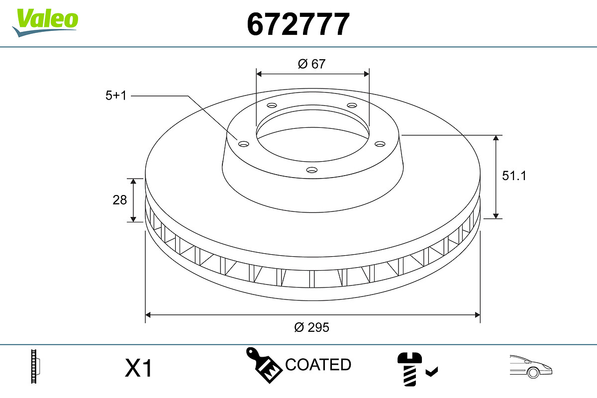 VALEO Bremseskive 672777 foraksel ventileret 295mm 28mm for MERCEDES-BENZ MERCEDES-BENZ (BBDC)