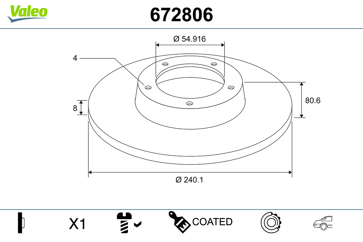 VALEO Bremseskive 672806 bagaksel fuld 240mm 8mm for RENAULT DACIA RENAULT (DFAC)