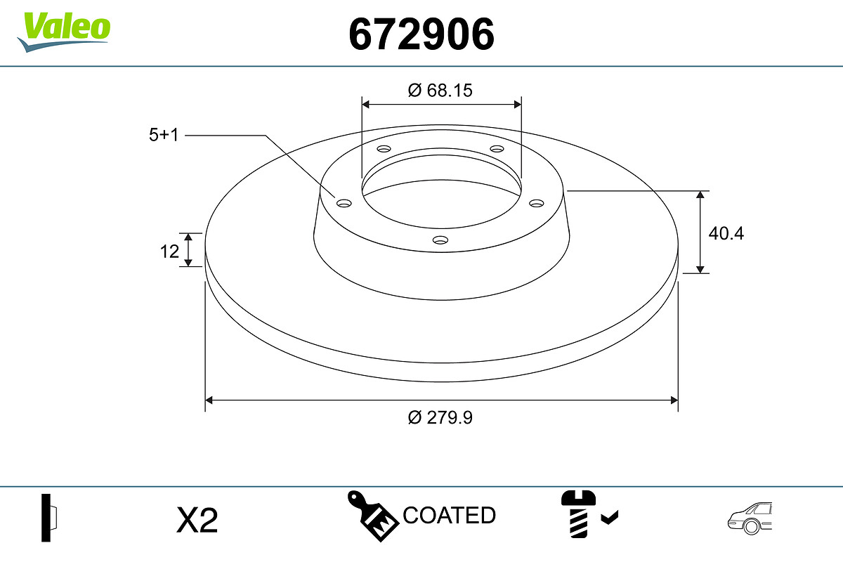 VALEO Bremseskive 672906 bagaksel fuld 280mm 12mm for VW