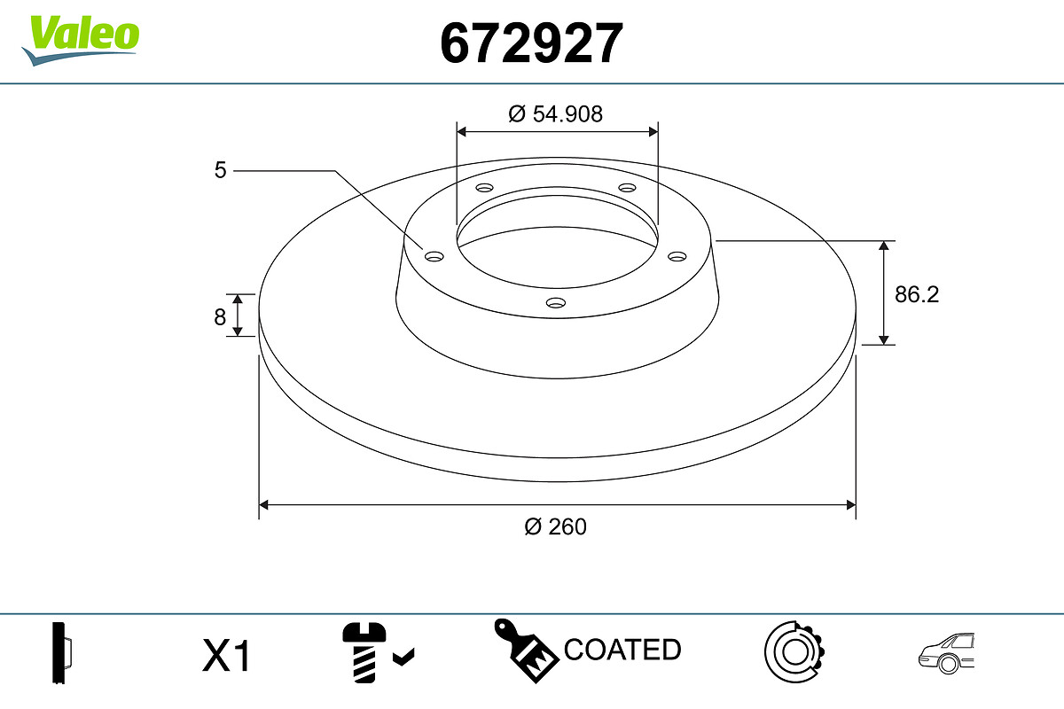 VALEO Bremseskive 672927 bagaksel fuld 260mm 8mm for RENAULT