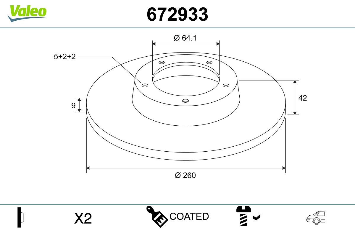 VALEO Bremseskive 672933 bagaksel fuld 260mm 9mm for HONDA HONDA (DONGFENG)