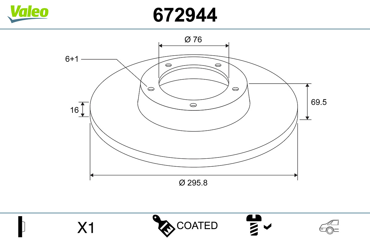 VALEO Bremseskive 672944 bagaksel fuld 296mm 16mm for IVECO