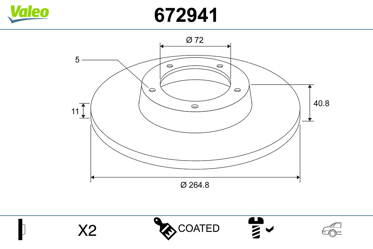 VALEO Bremseskive 672941 bagaksel fuld 265mm 11mm for MAZDA
