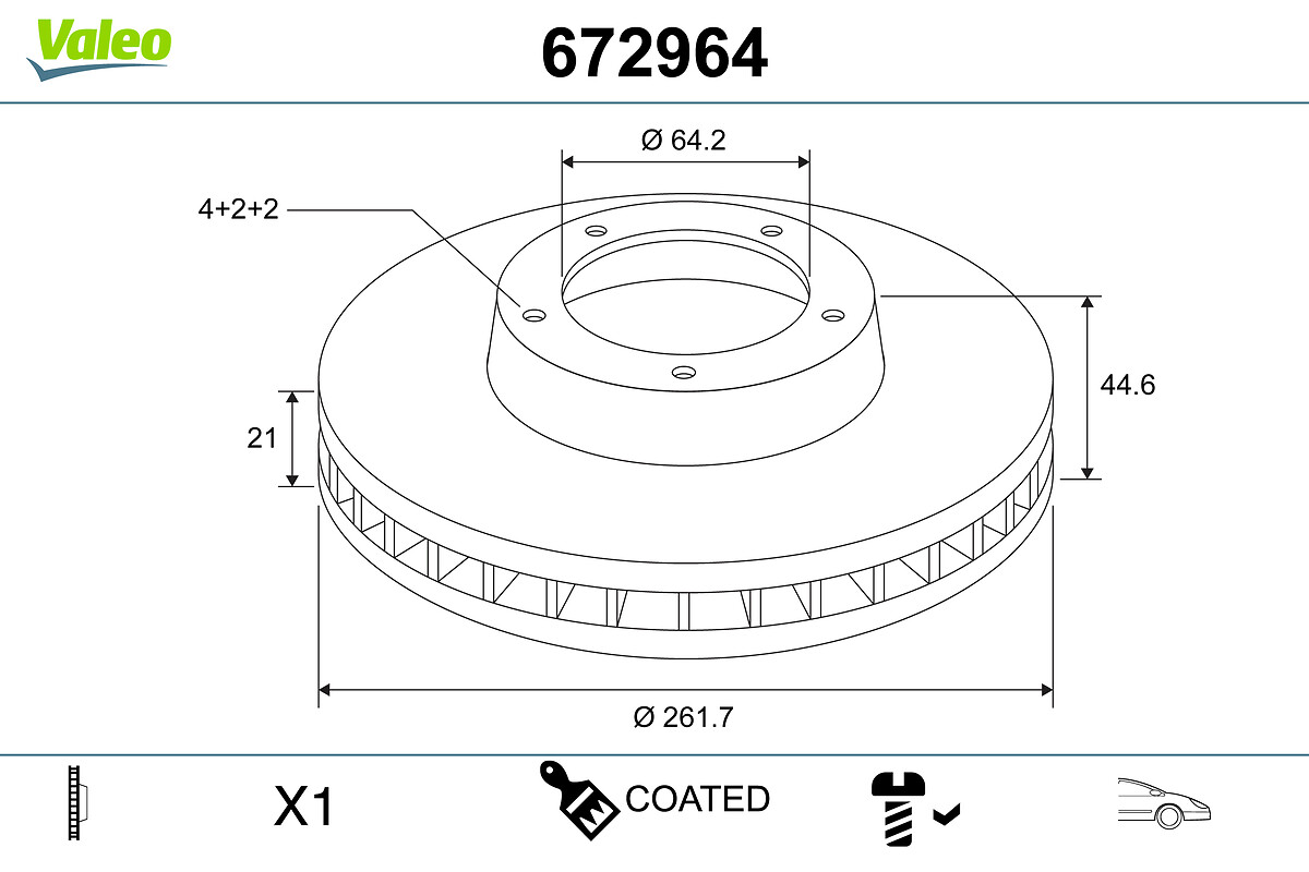 VALEO Bremseskive 672964 foraksel ventileret 262mm 21mm for HONDA HONDA (GAC) ROVER LOTUS