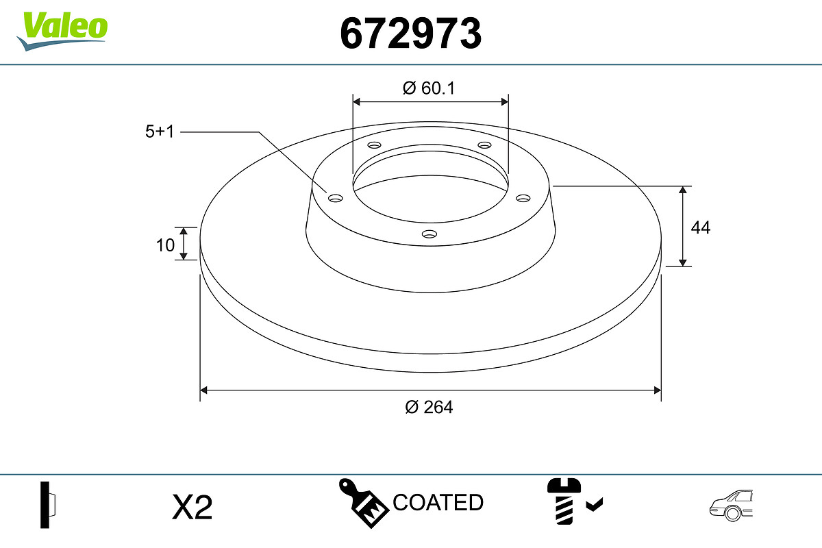 VALEO Bremseskive 672973 bagaksel fuld 264mm 10mm for VAUXHALL BUICK (SGM) OPEL