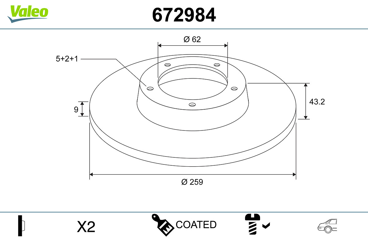 VALEO Bremseskive 672984 bagaksel fuld 259mm 9mm for SUZUKI SUZUKI (CHANGAN)