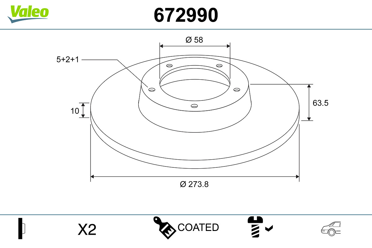 VALEO Bremseskive 672990 bagaksel fuld 274mm 10mm