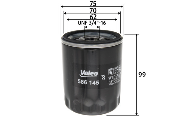 VALEO Oliefilter 586145 Påskruet 89mm UNF 3/4 -16 for MAZDA