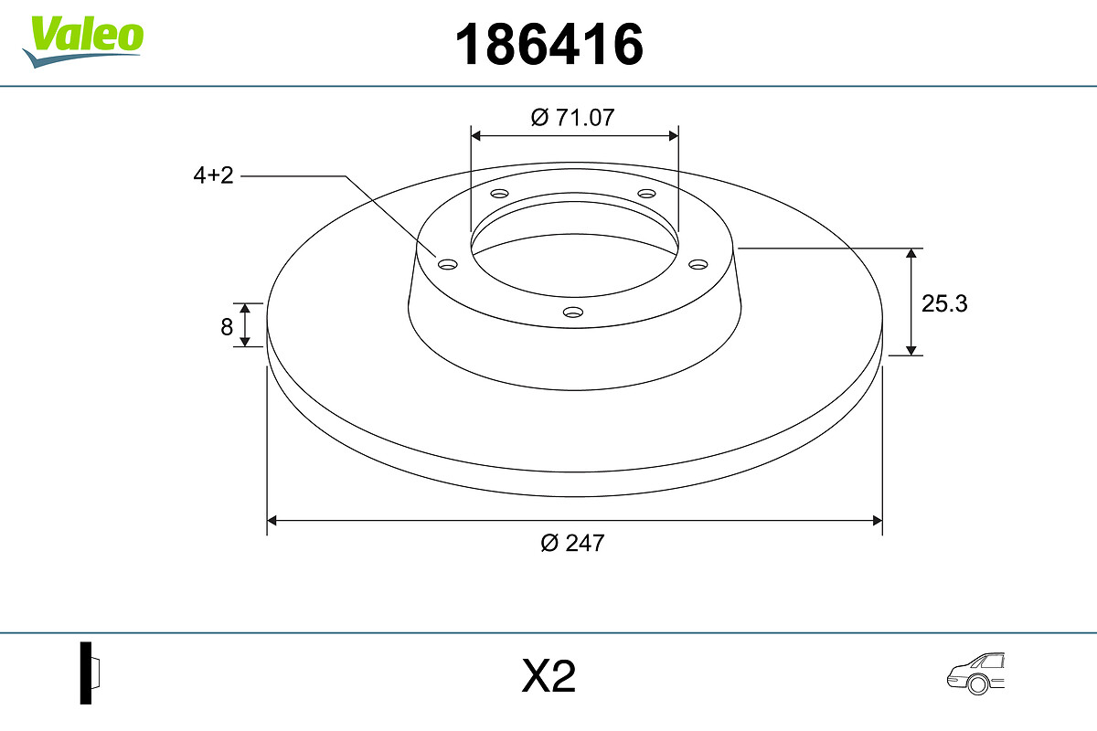 VALEO Bremseskive 186416 bagaksel fuld 247mm 8mm for CITROËN (DF-PSA) PEUGEOT (DF-PSA)