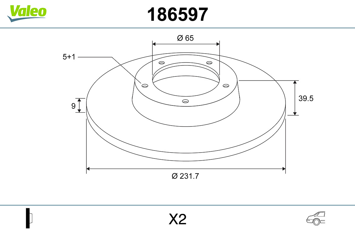 VALEO Bremseskive 186597 bagaksel fuld 232mm 9mm for VW (SVW) VW (FAW) VW SKODA (SVW) SKODA