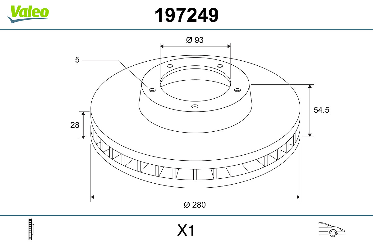 VALEO Bremseskive 197249 foraksel ventileret 280mm 28mm for FORD FORD (JMC)