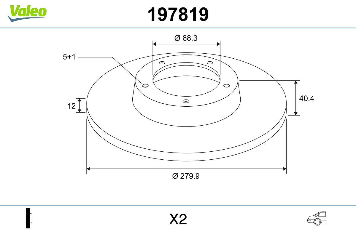 VALEO Bremseskive 197819 bagaksel fuld 280mm 12mm for VW