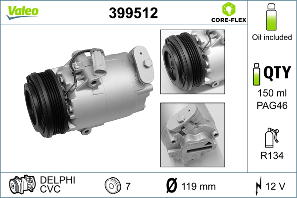 VALEO Kompressor, klimaanlæg 399512 for CADILLAC (SGM) RENAULT NISSAN