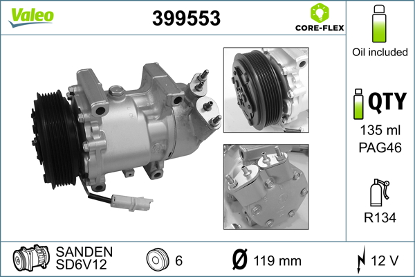 VALEO Kompressor, klimaanlæg 399553 for CITROËN PEUGEOT PEUGEOT (DF-PSA)