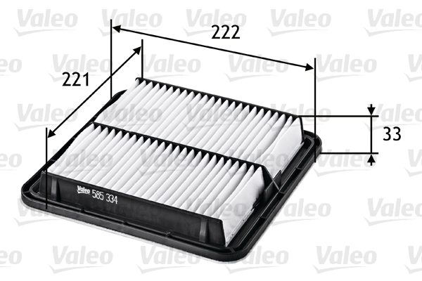 VALEO Luftfilter 585334 Filterindsats length_mm_203|Længde [mm]|221 width_mm_206|Bredde [mm]|218 height_mm_209|Højde [mm]|32 weight_kg_212|Vægt [kg]|0
